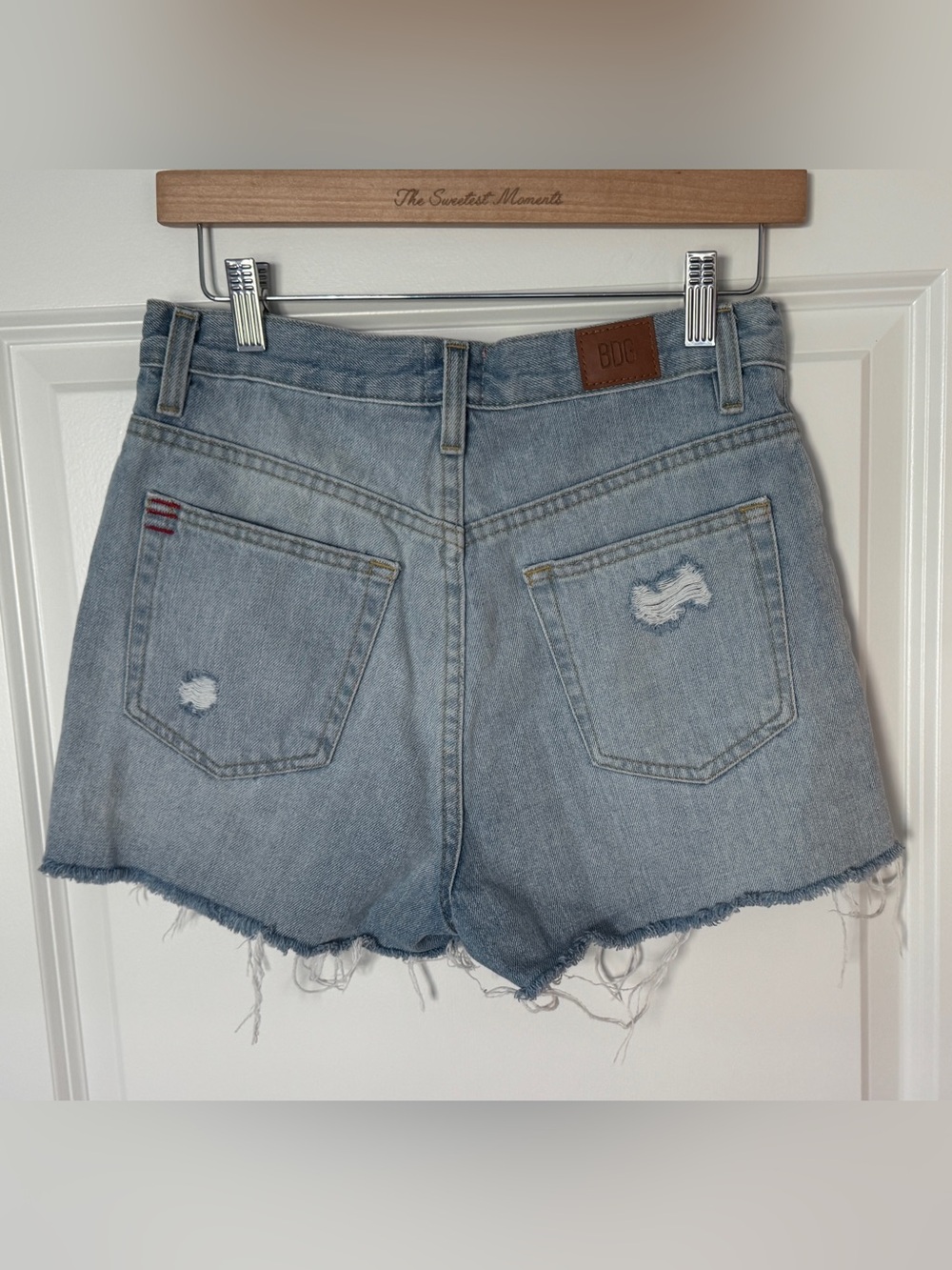 BDG Faded Light Blue High-Rise Distressed Denim Shorts